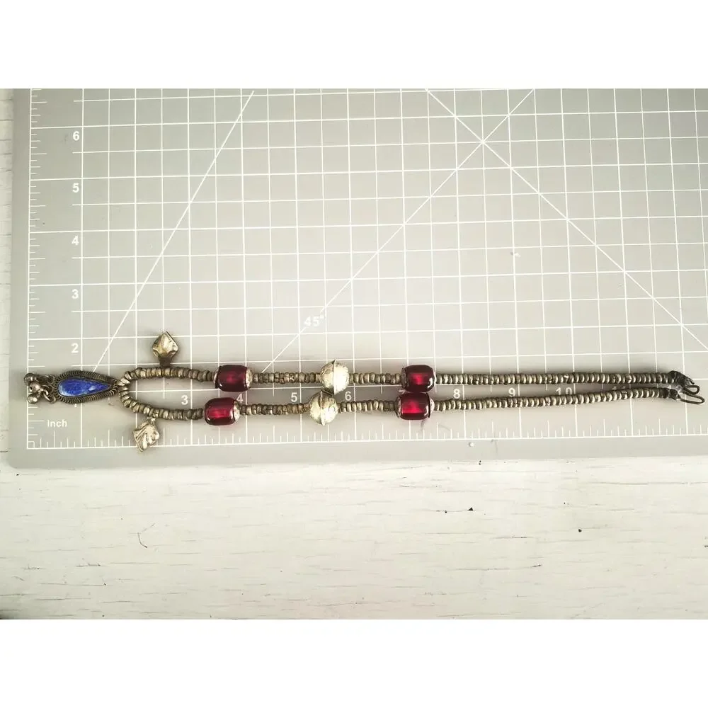 Vintage Turkoman Afghan Lapis Luzli Pendant and Cherry Amber Bead Necklace
